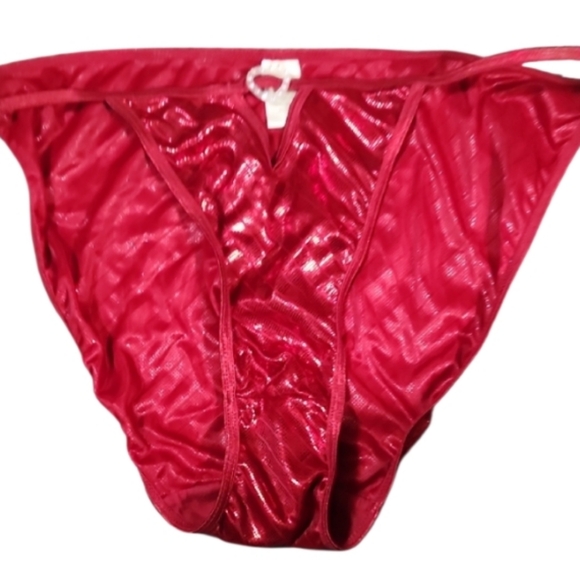 Vintage 7 Sexy String Bikini 7 Keyhole Heart Charm Shiny Red